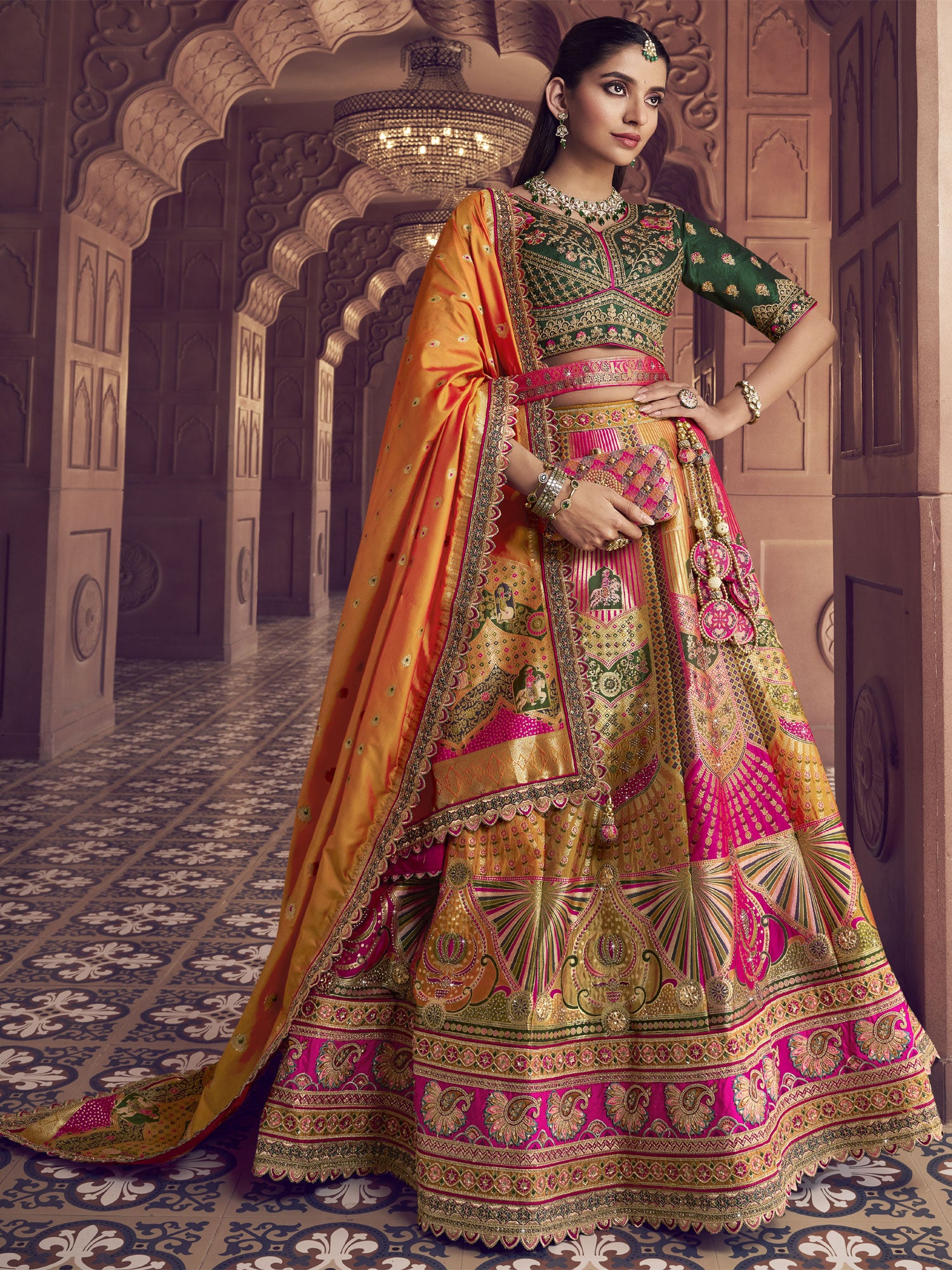 Multicolor Bridal Traditional Wear Lehenga Set
