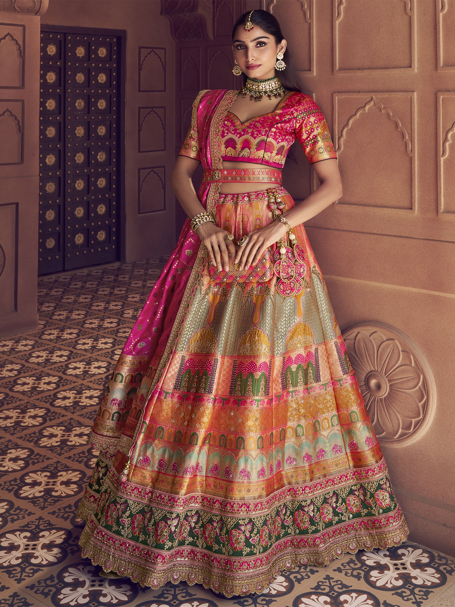Multicolor Traditional Lehenga Choli In Zari Work