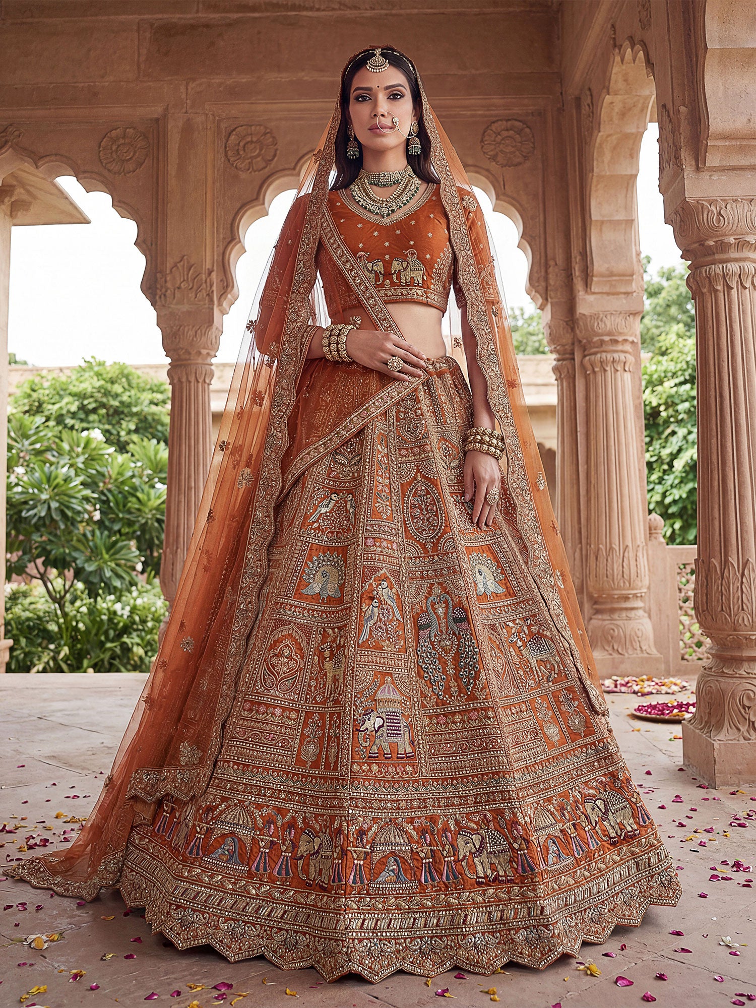 Rust Heavy Embroidered Traditional Lehenga Choli