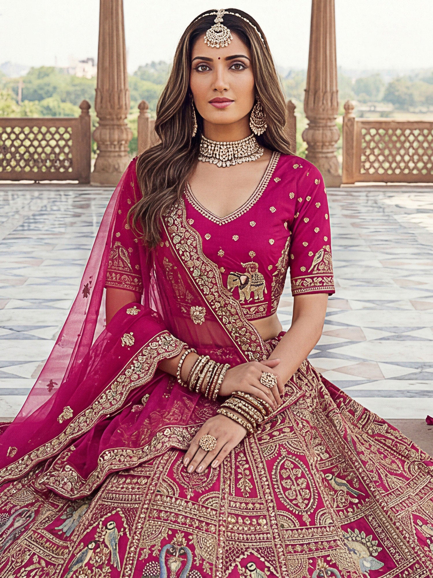 Rani Pink Stone Embellished Bridal Lehenga Set
