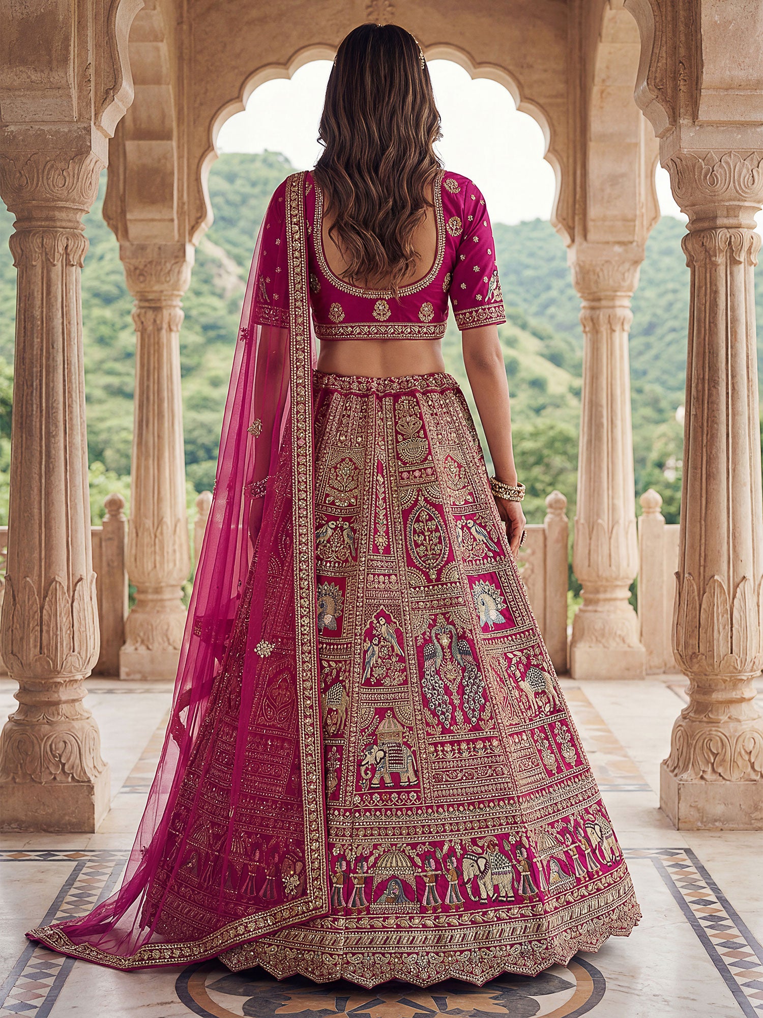 Rani Pink Stone Embellished Bridal Lehenga Set