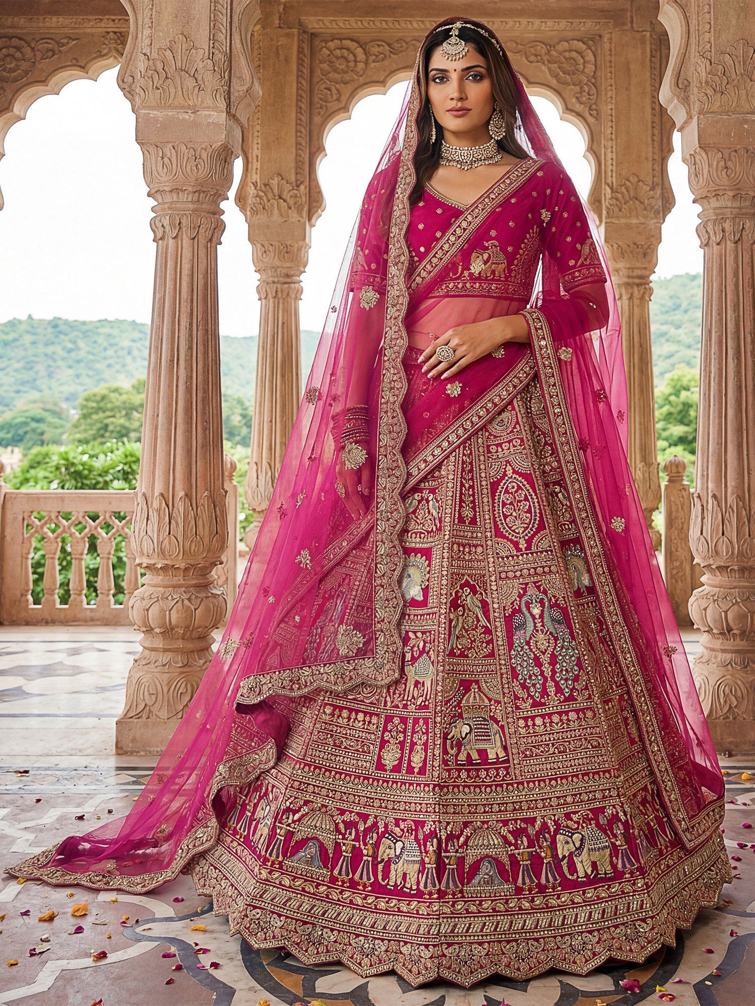 Rani Pink Stone Embellished Bridal Lehenga Set