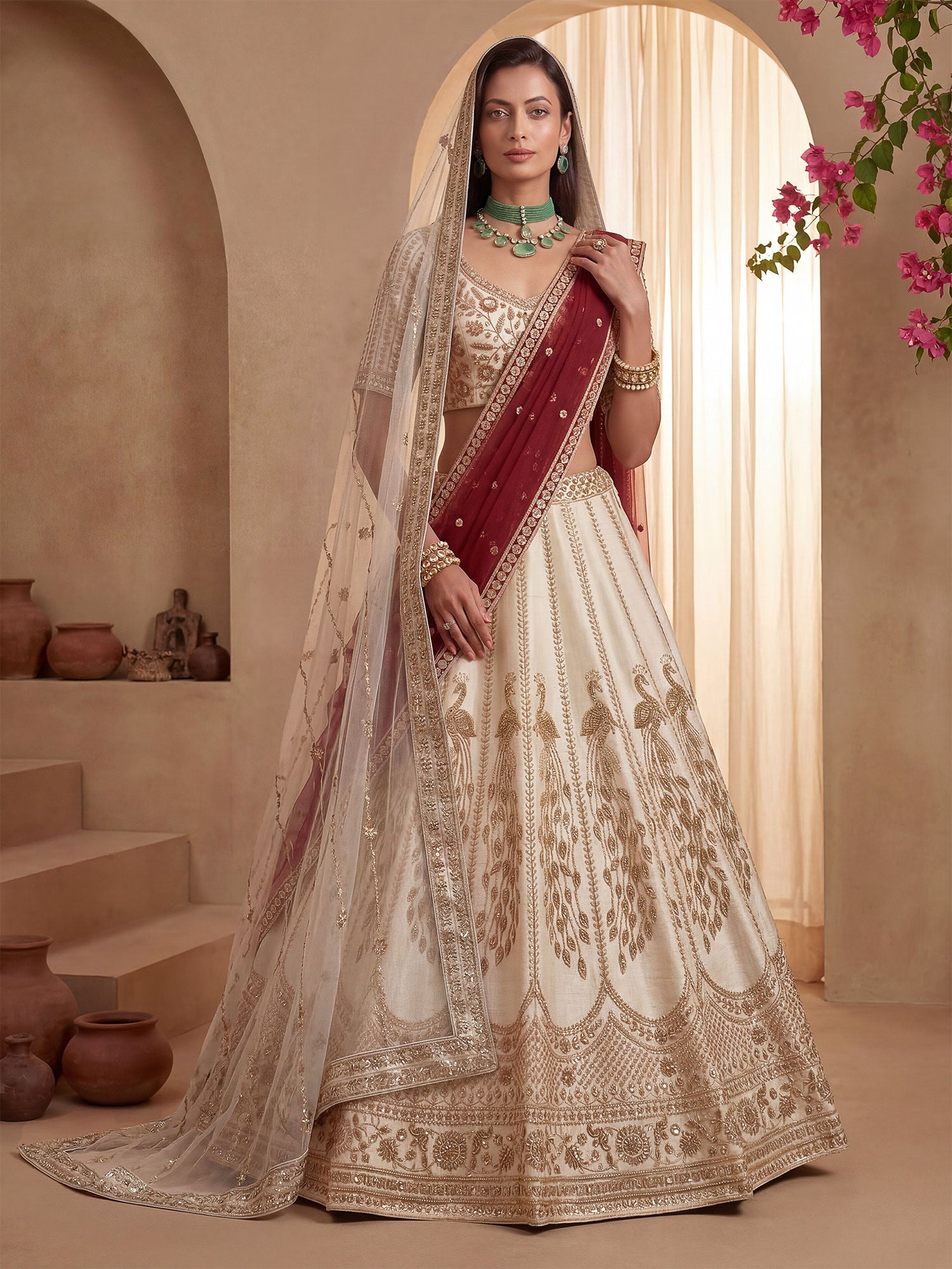 Off White Heavy Embroidered Traditional Lehenga Choli