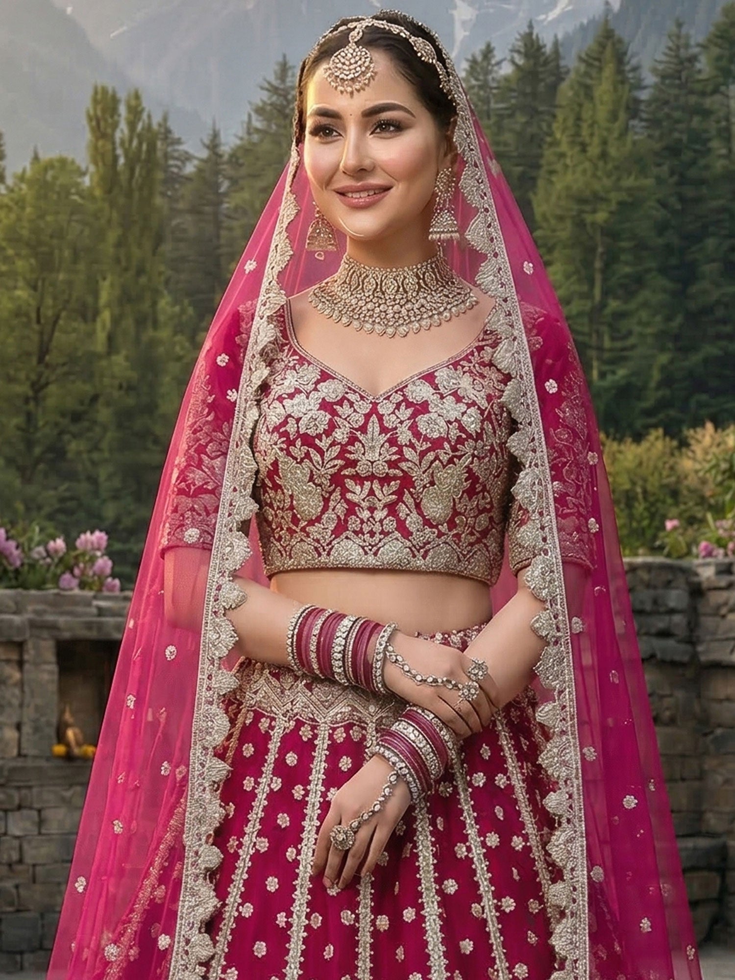 Rani Pink Traditional Wear Designer Lehenga Set