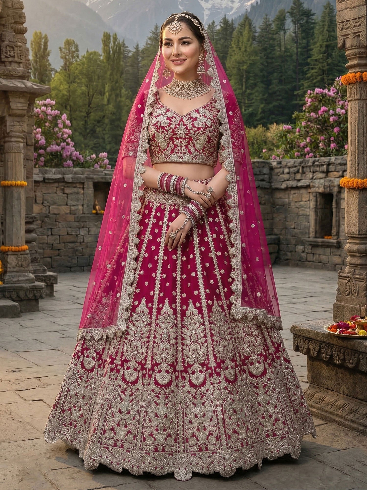 Rani Pink Traditional Wear Designer Lehenga Set