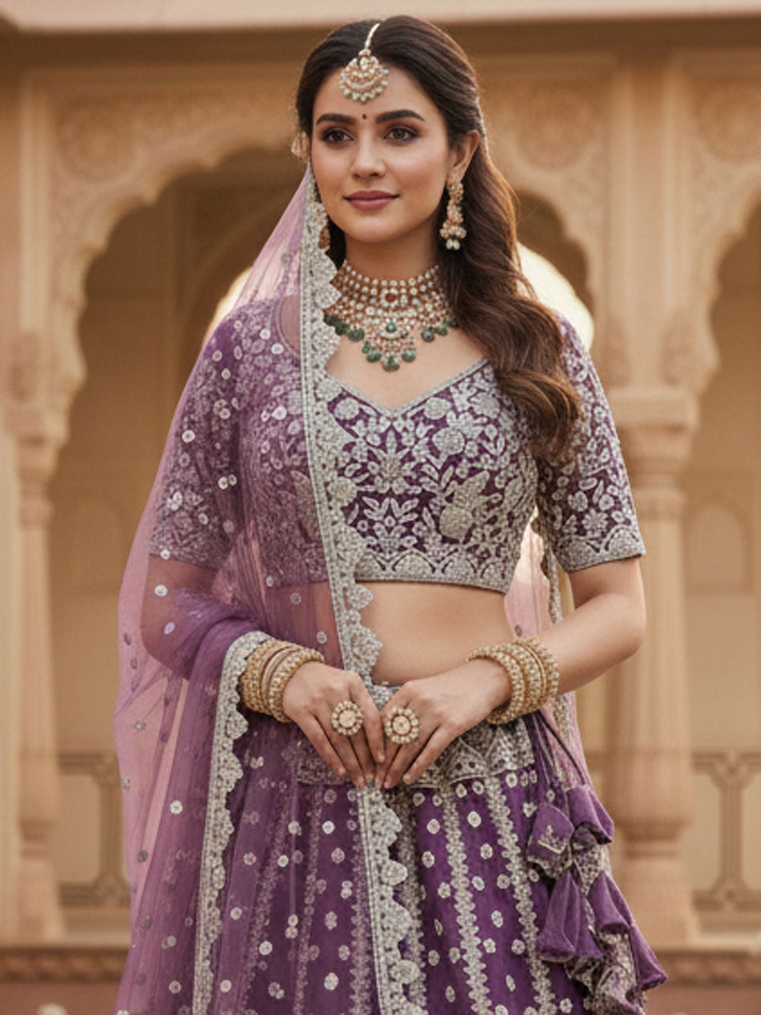 Purple Heavy Zari Embellished Bridesmaid Lehenga Set