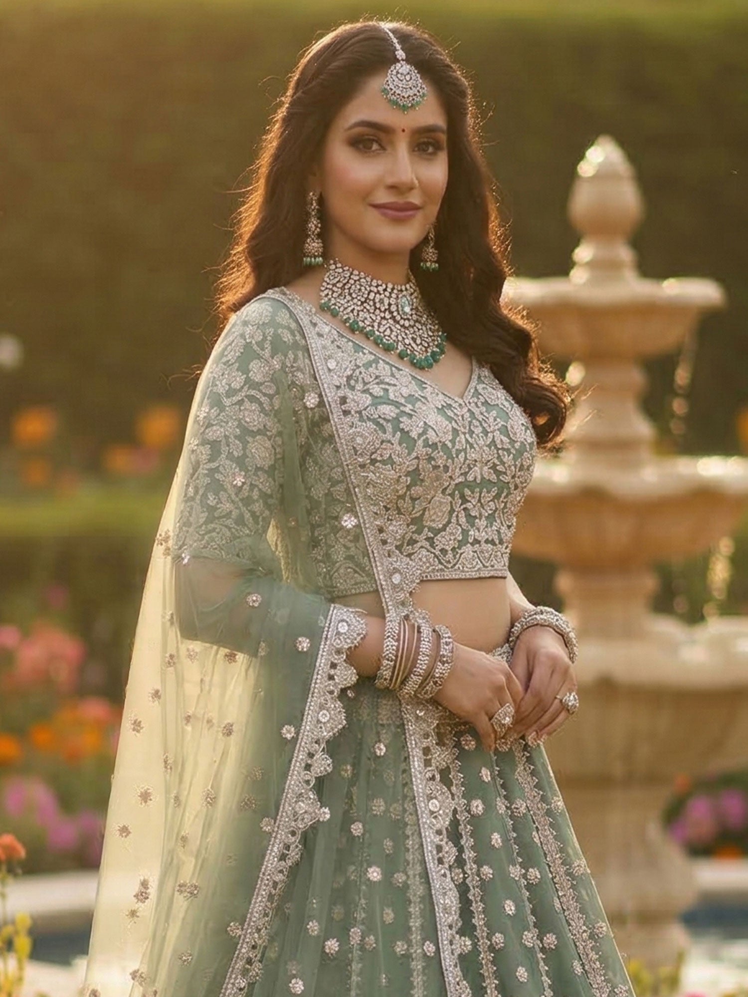 Mint Green Embroidered Bridesmaid Lehenga Choli