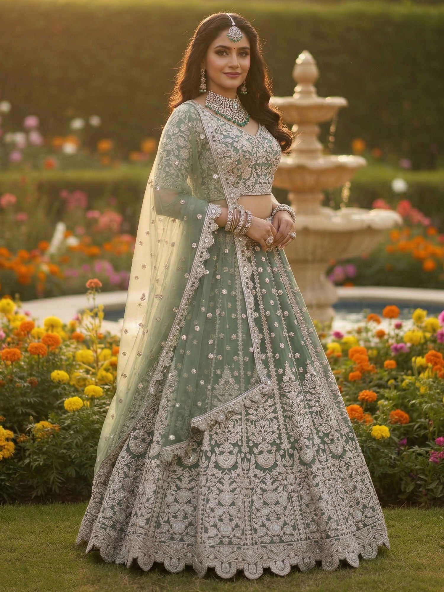 Mint Green Embroidered Bridesmaid Lehenga Choli