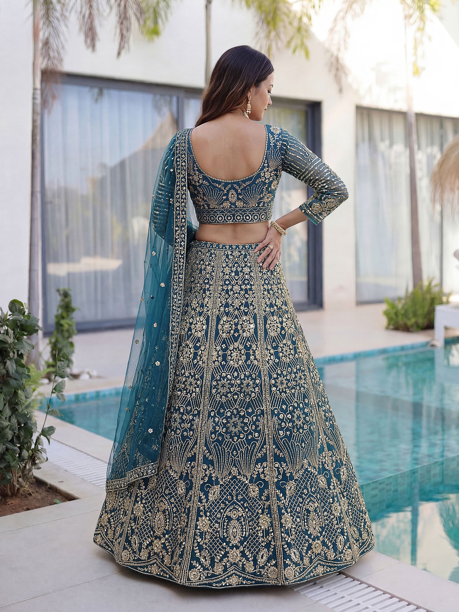 Blue Net Lehenga Choli In Zari Embellishment