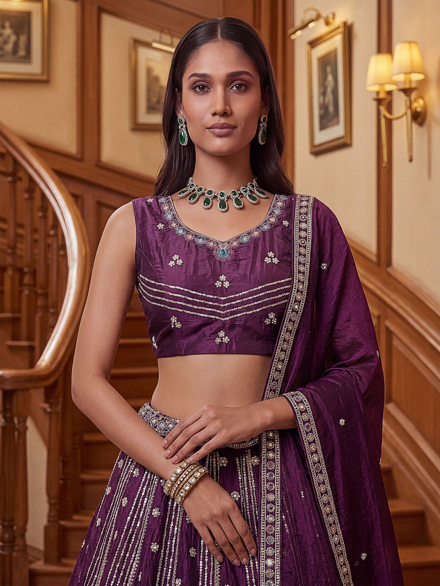 Deep Purple Organza Silk Festive Lehenga Set