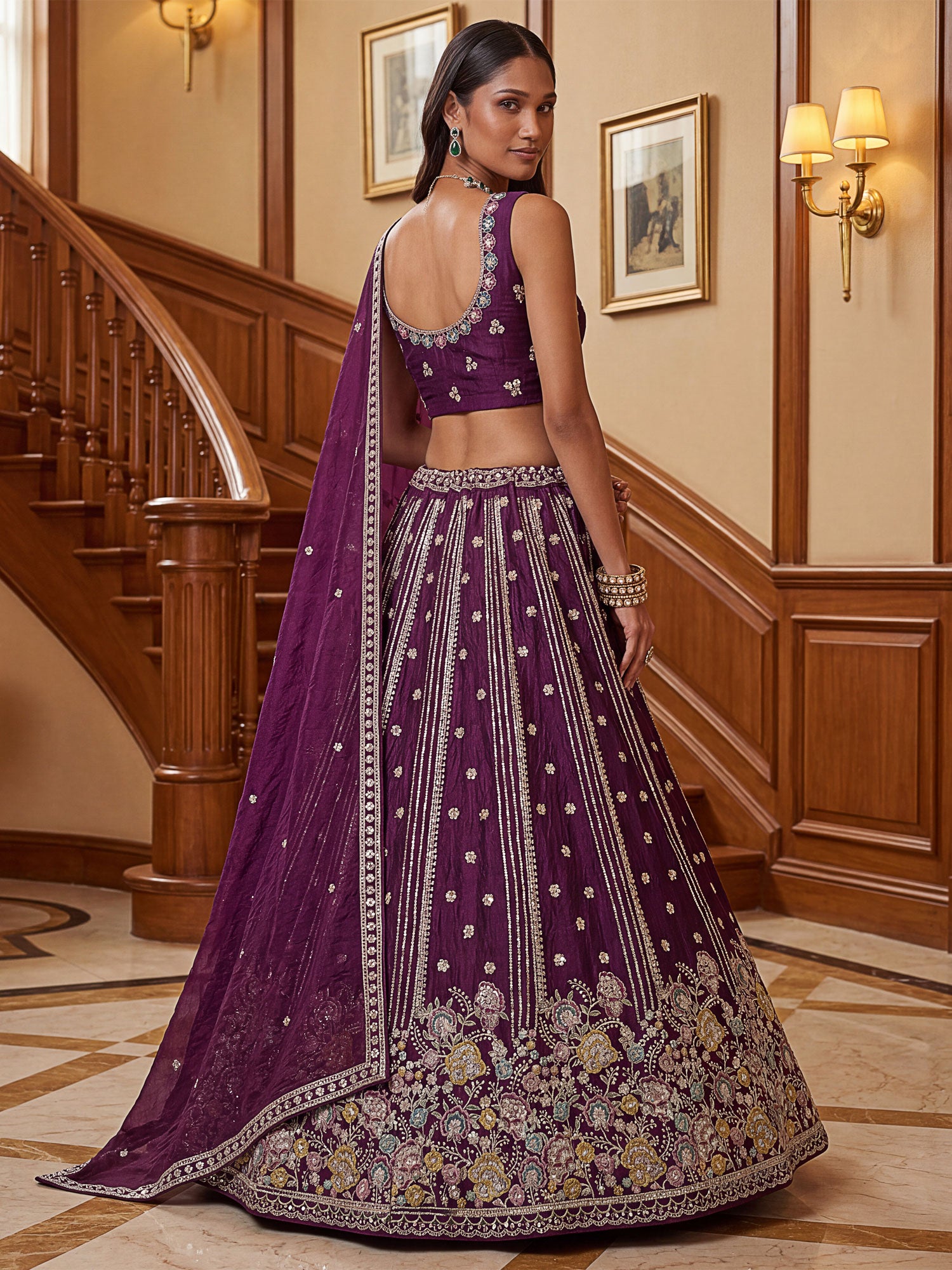 Deep Purple Organza Silk Festive Lehenga Set