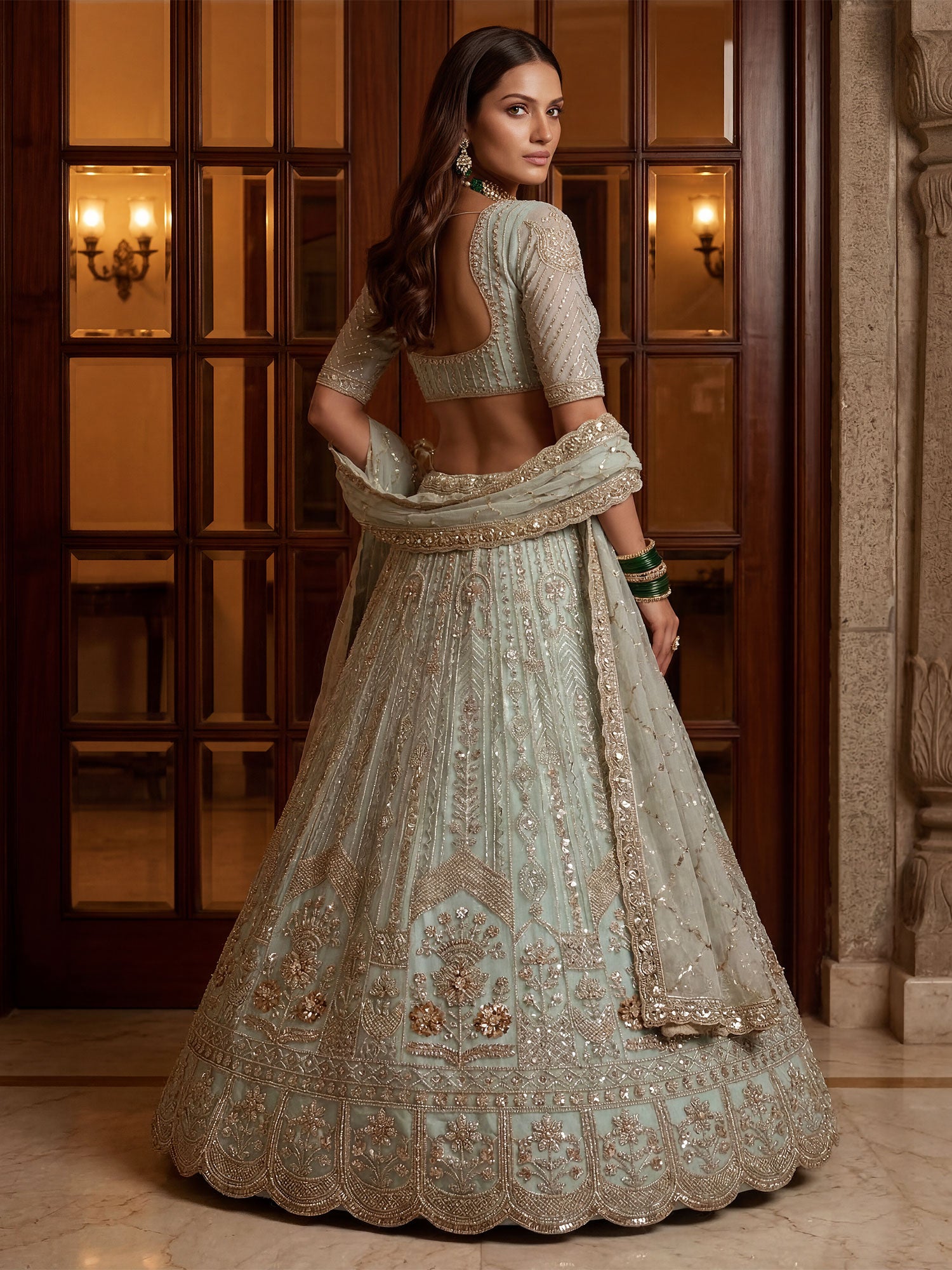 Green Traditional Lehenga Set In Heavy Embroidery