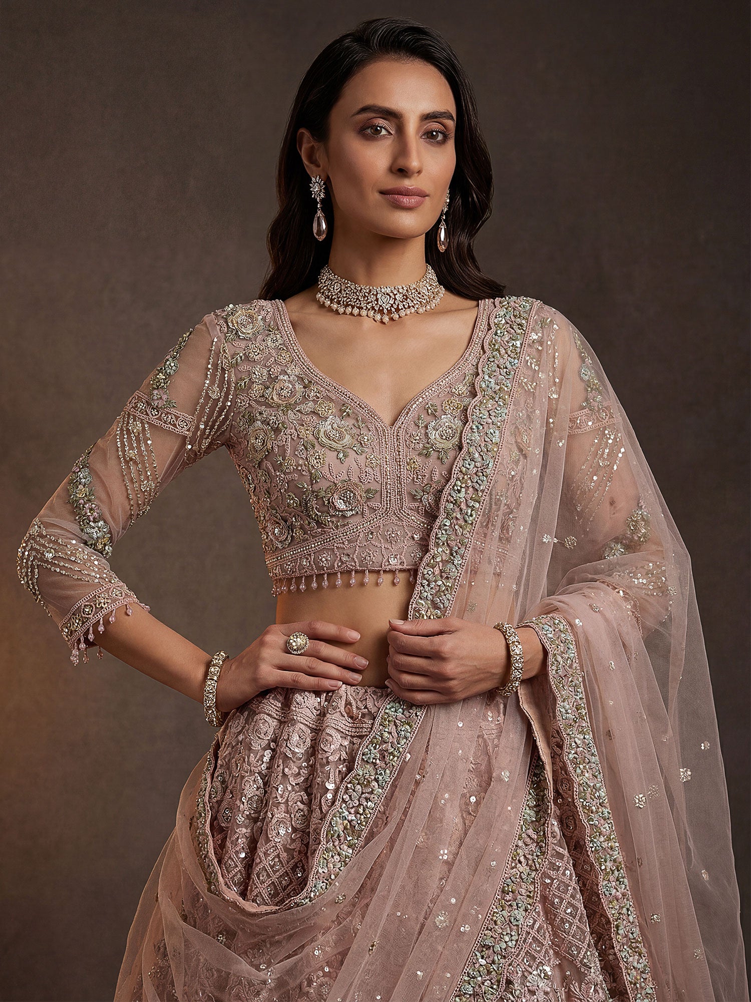 Pink Wedding Wear Embroidered  Lehenga Choli