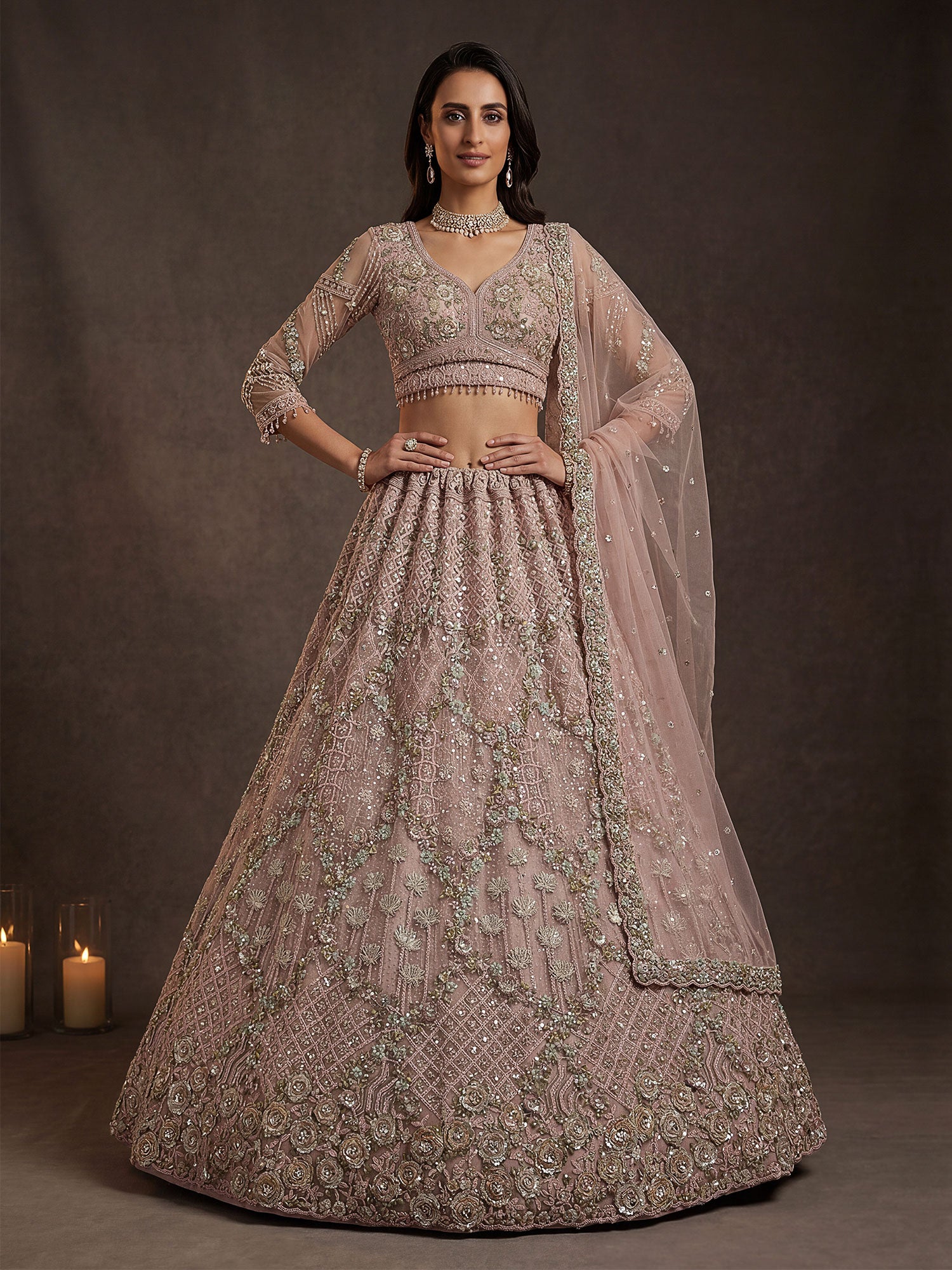 Pink Wedding Wear Embroidered  Lehenga Choli