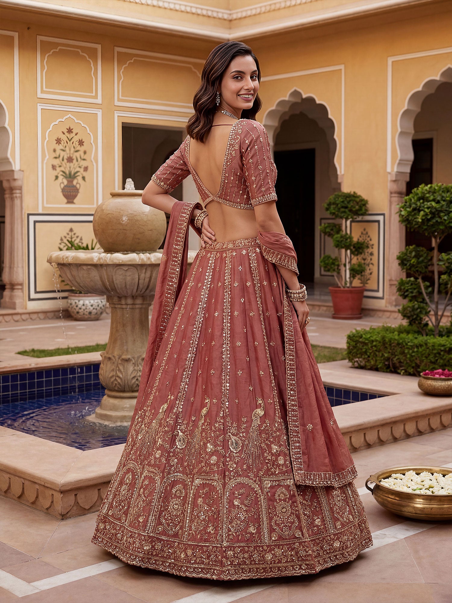 Mauve Traditional Lehenga Set In Sequins Work