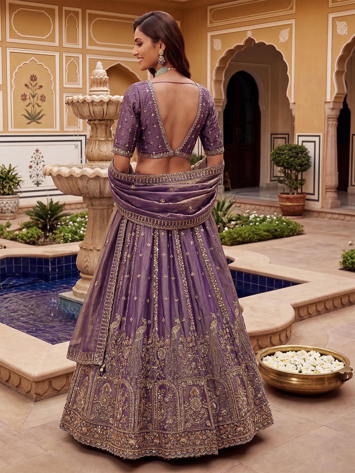 Purple Organza Silk Lehenga Choli With Dupatta