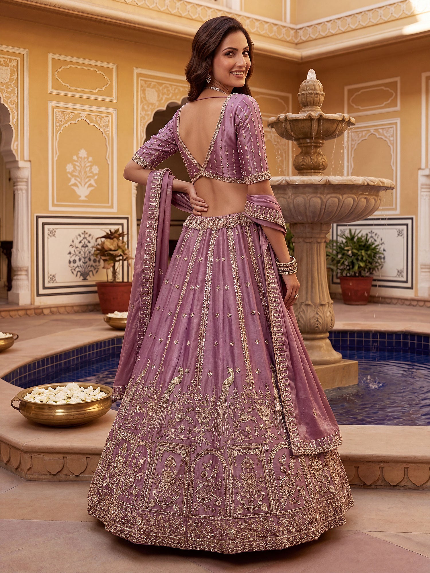 Pink Zari Embroidered Silk Lehenga Choli