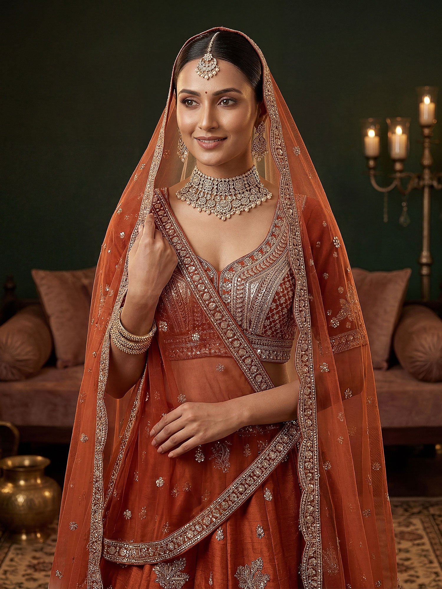 Orange Silk Lehenga Set With Zari Embellishment