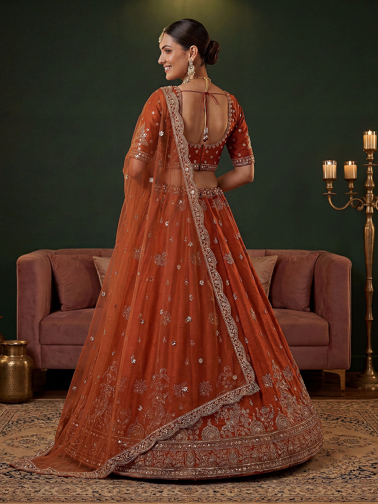 Orange Silk Lehenga Set With Zari Embellishment