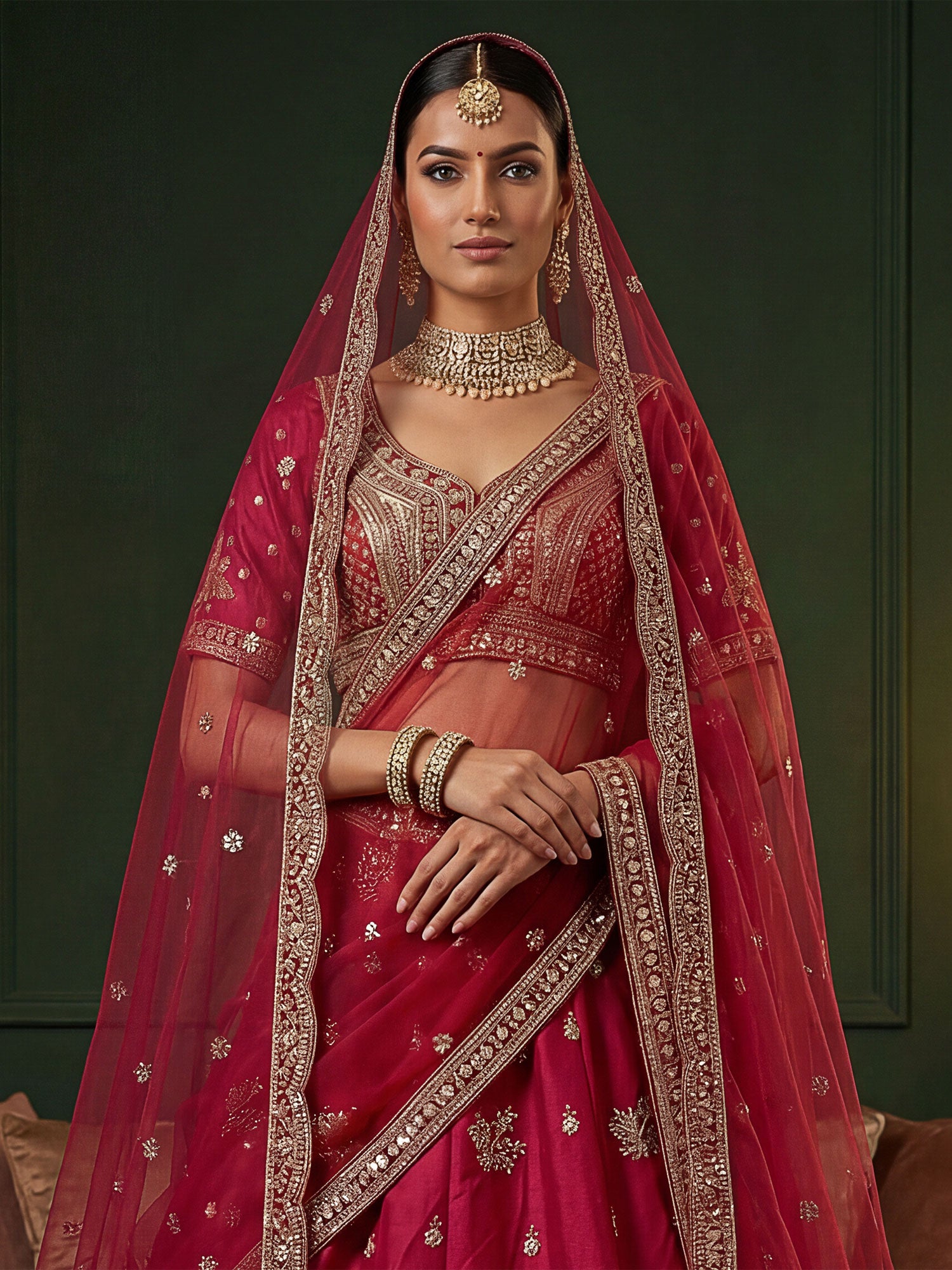 Rani Pink Zari Work Bridal Lehenga Choli