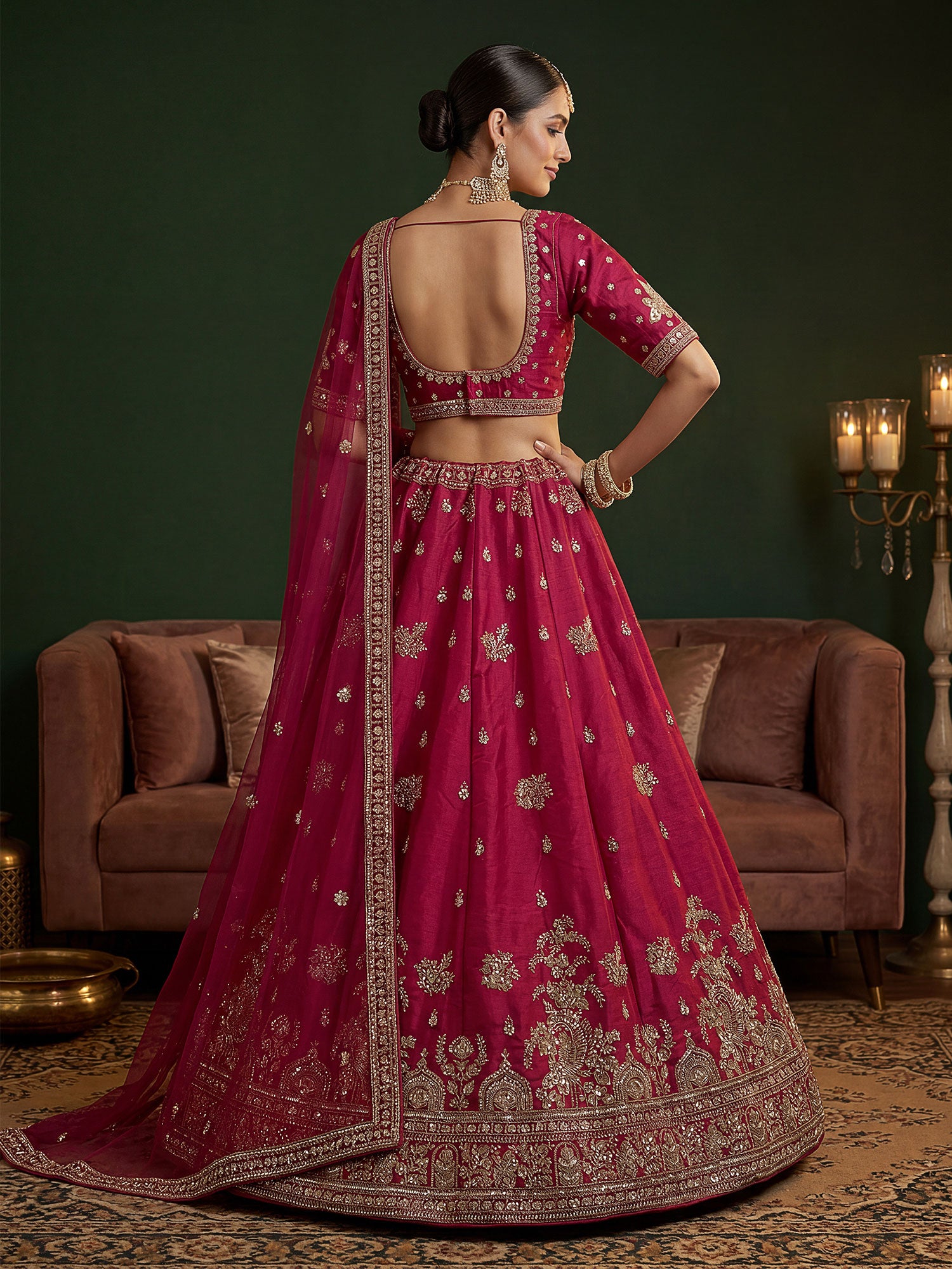 Rani Pink Zari Work Bridal Lehenga Choli