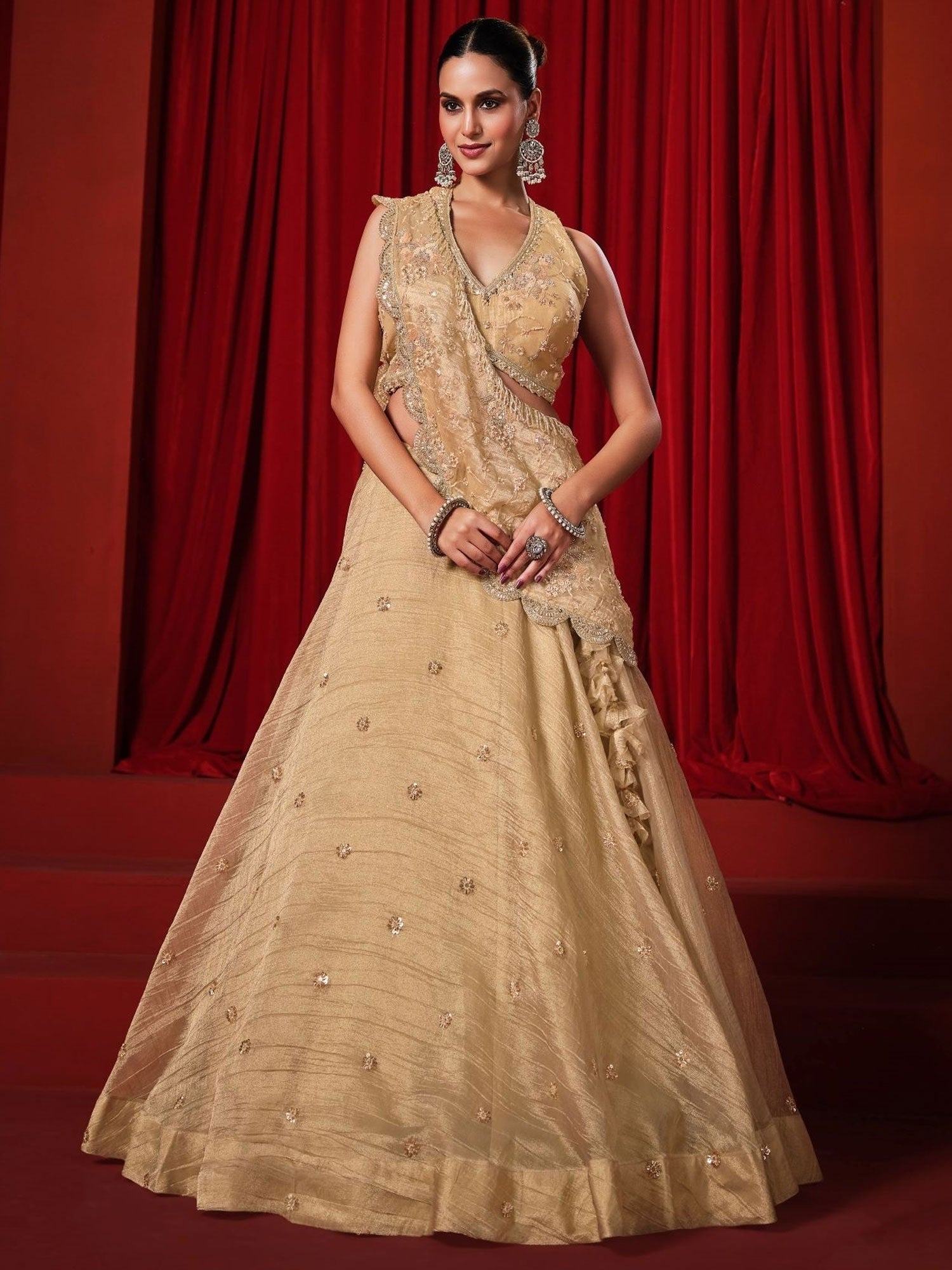 Golden Sequins Work Designer Lehenga Choli Set