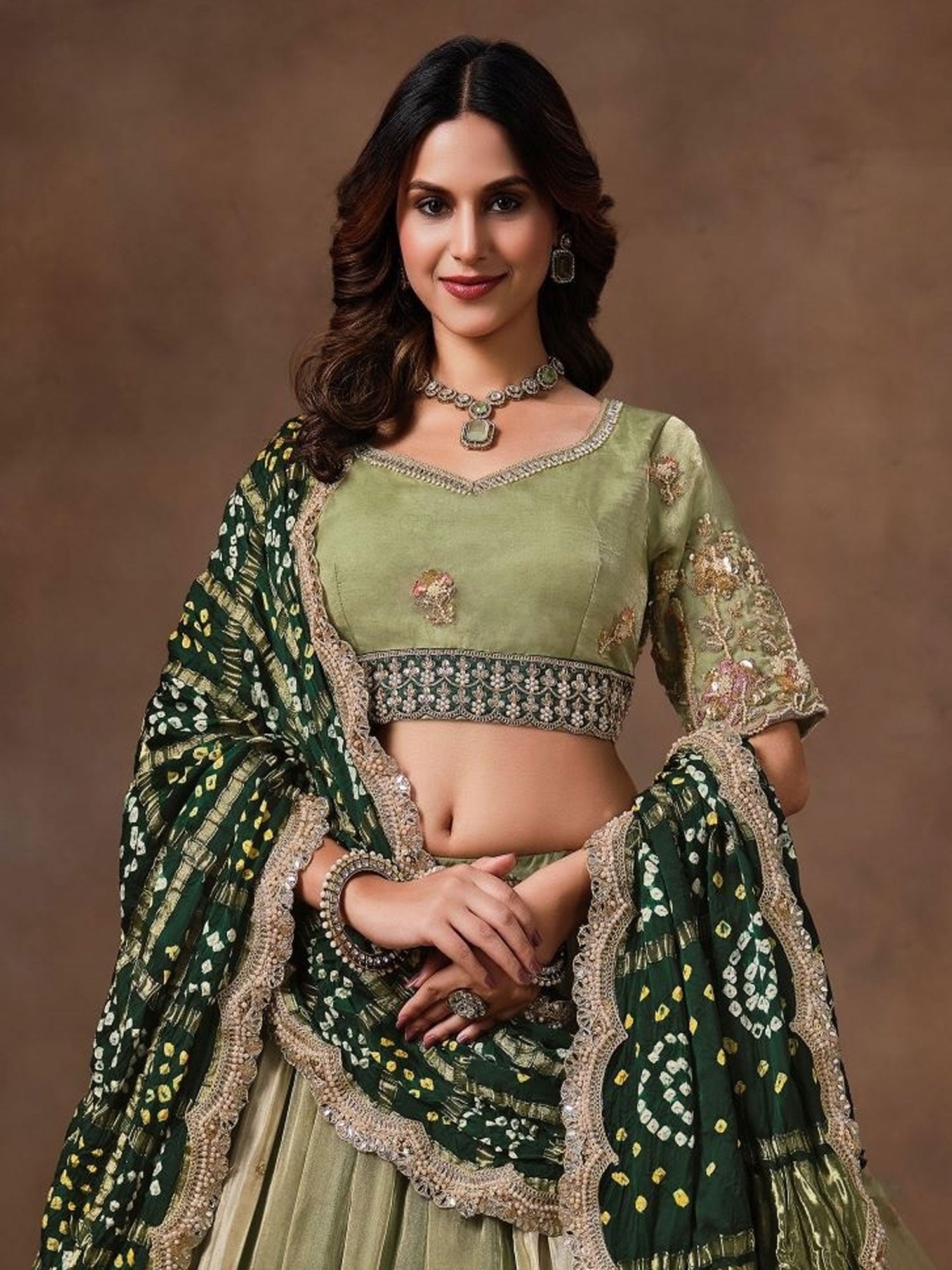 Green Traditional Lehenga Choli With Dupatta