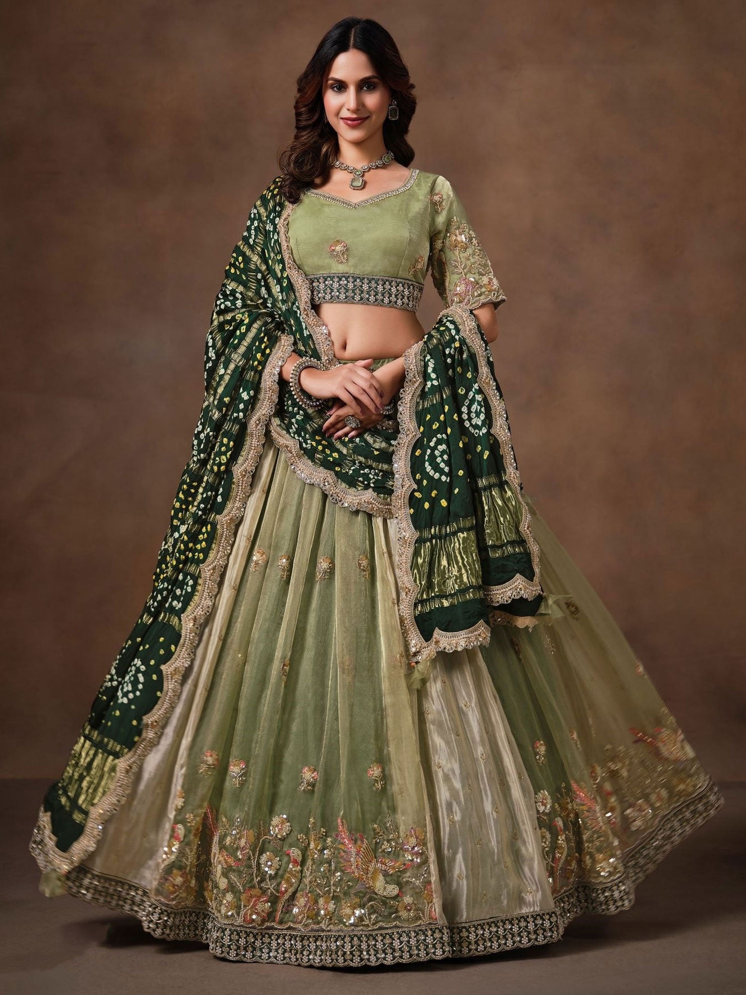 Green Traditional Lehenga Choli With Dupatta