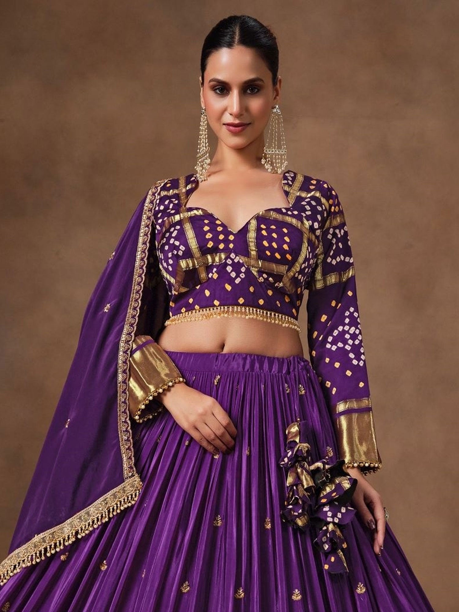 Purple Bandhej Printed Traditional Lehenga Set