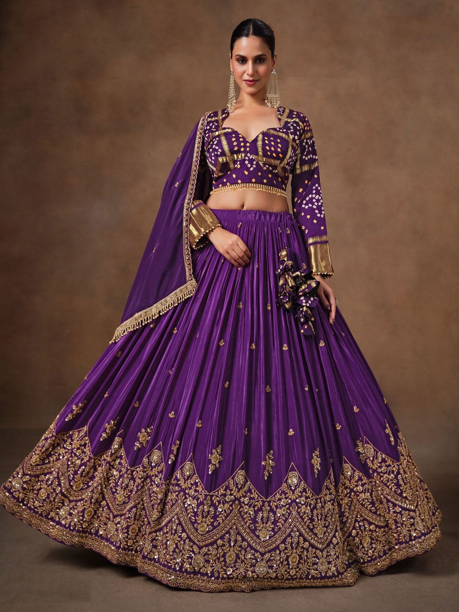 Purple Bandhej Printed Traditional Lehenga Set