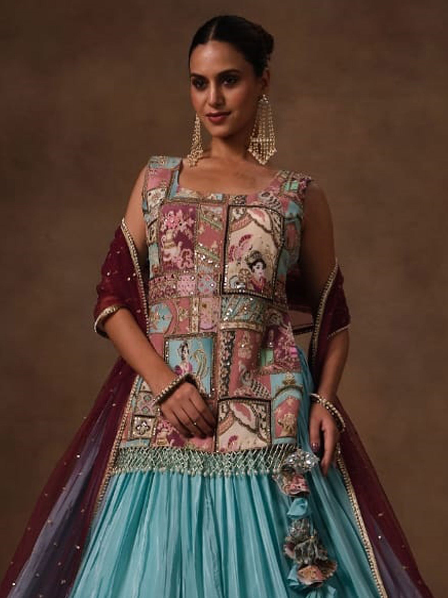 Sky Ble Indo Western Style Lehenga Choli