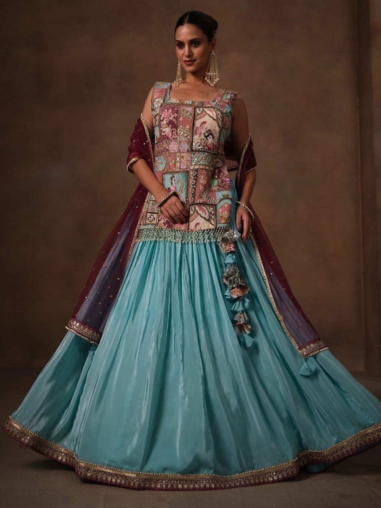 Sky Ble Indo Western Style Lehenga Choli