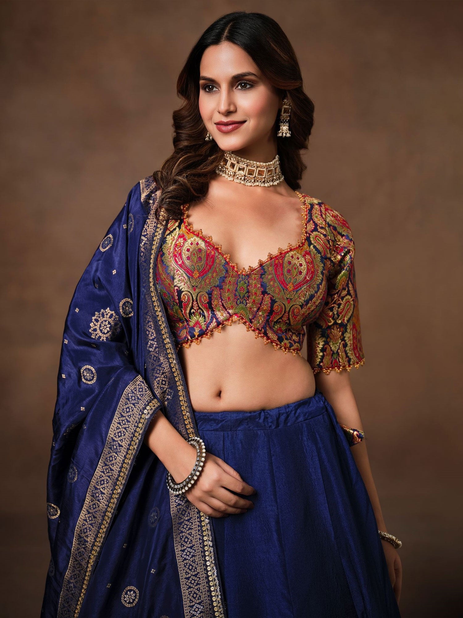 Blue Party Wear Lehenga Choli In Dola Silk