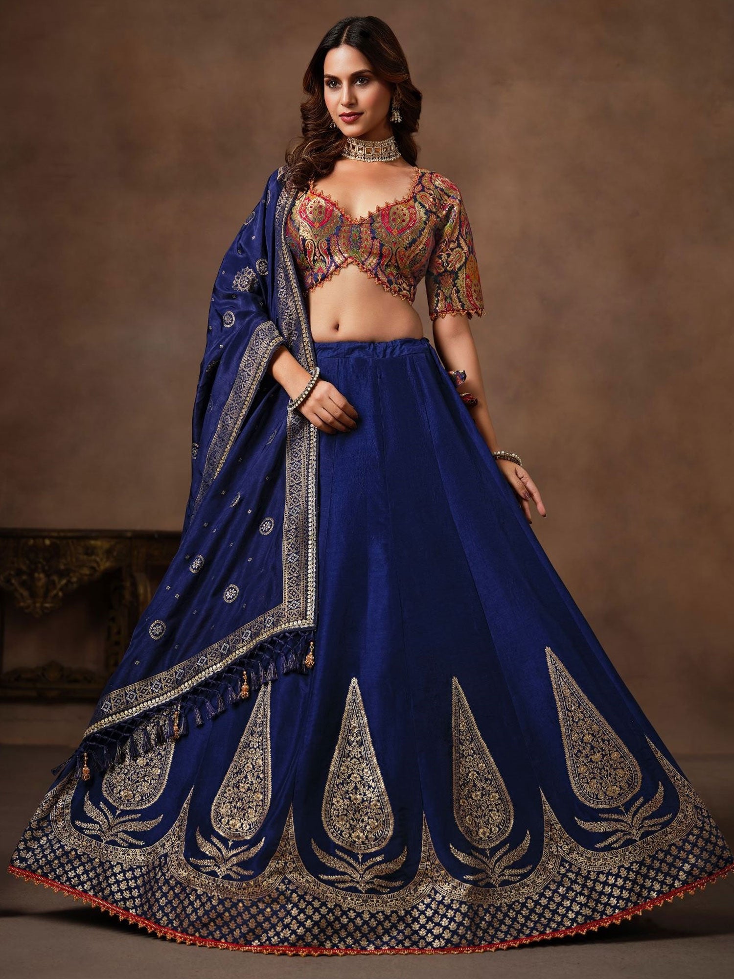 Blue Party Wear Lehenga Choli In Dola Silk
