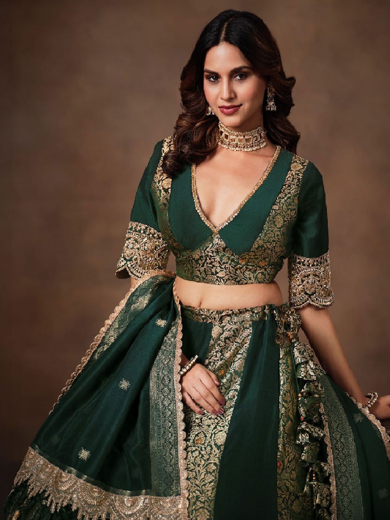 Geen Heavy Zari Weaving Lehenga Set With Dupatta