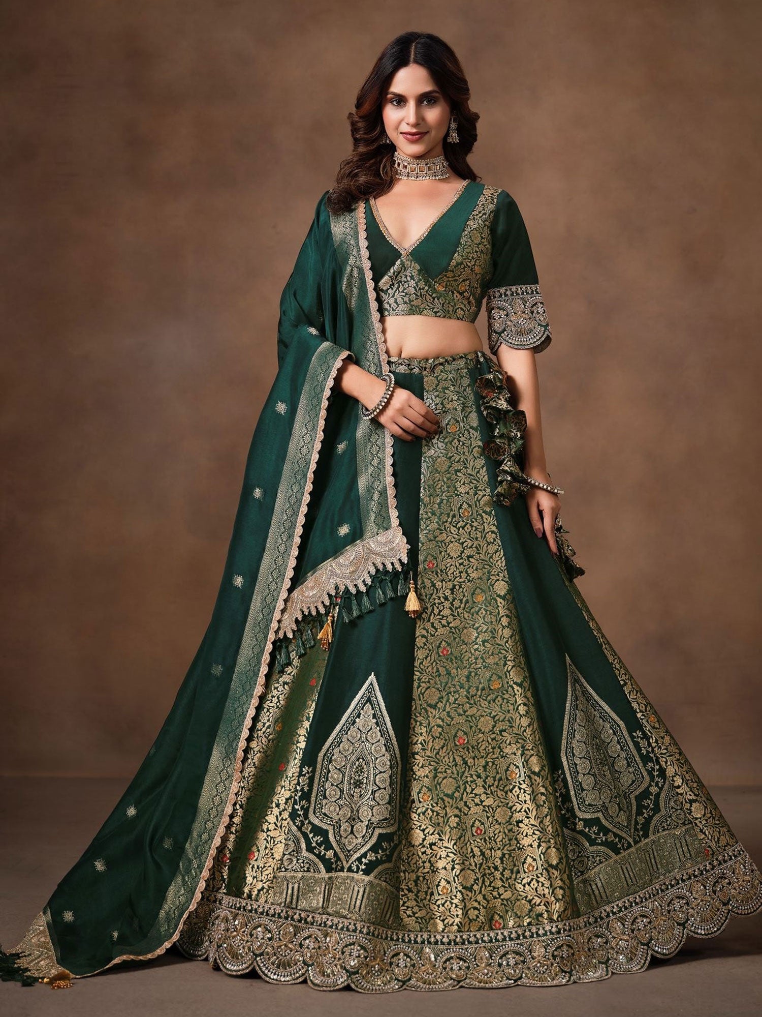 Geen Heavy Zari Weaving Lehenga Set With Dupatta
