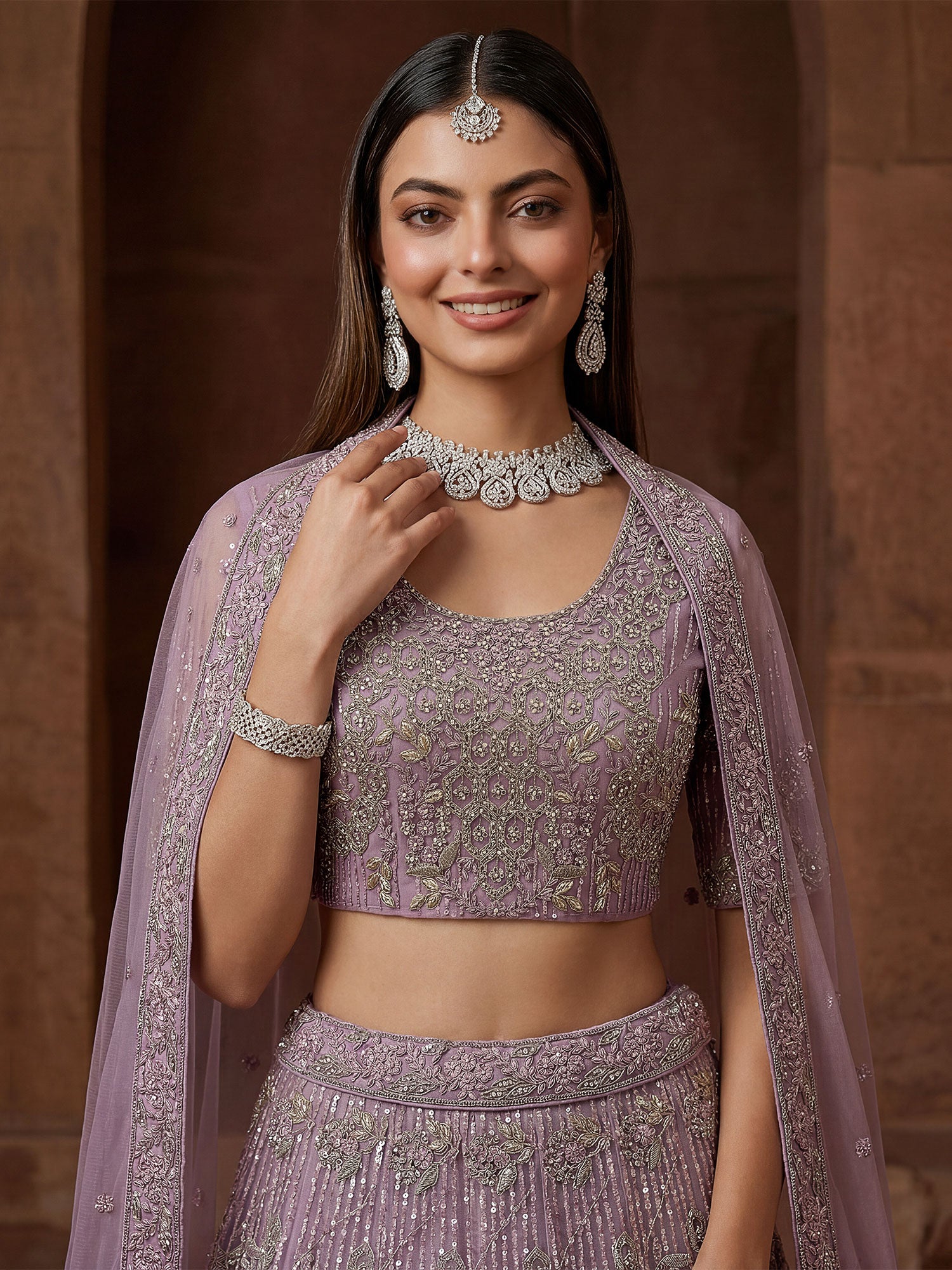 Purple Bridesmaid Lehenga Set In Stone Work