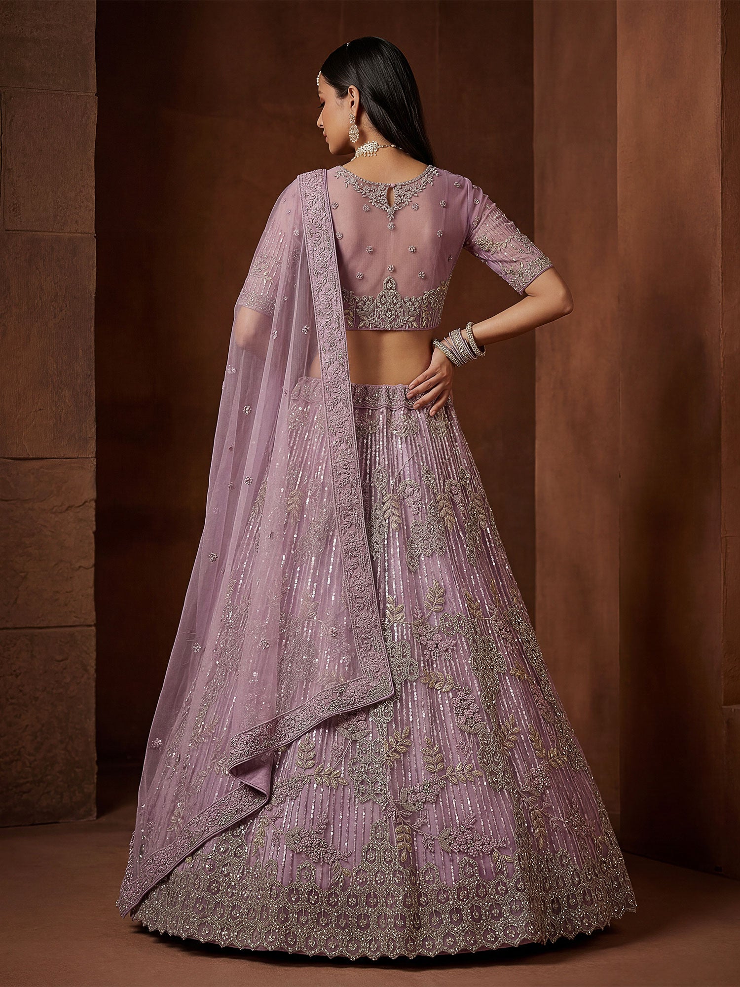 Purple Bridesmaid Lehenga Set In Stone Work