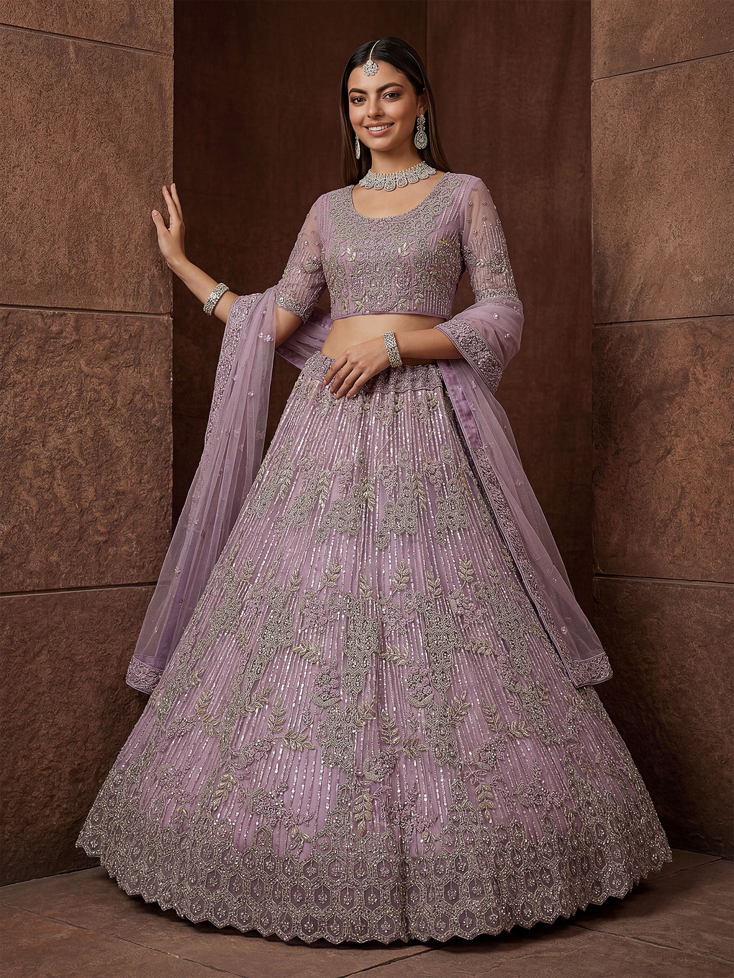 Purple Bridesmaid Lehenga Set In Stone Work