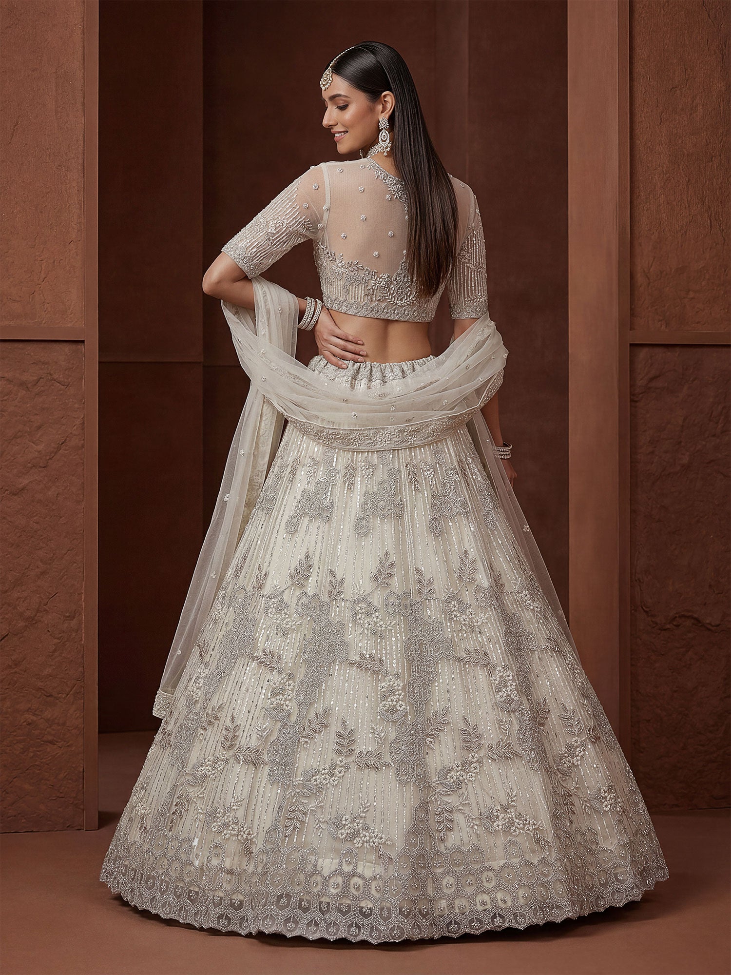 White Bridesmaid Zari Work Lehenga Choli