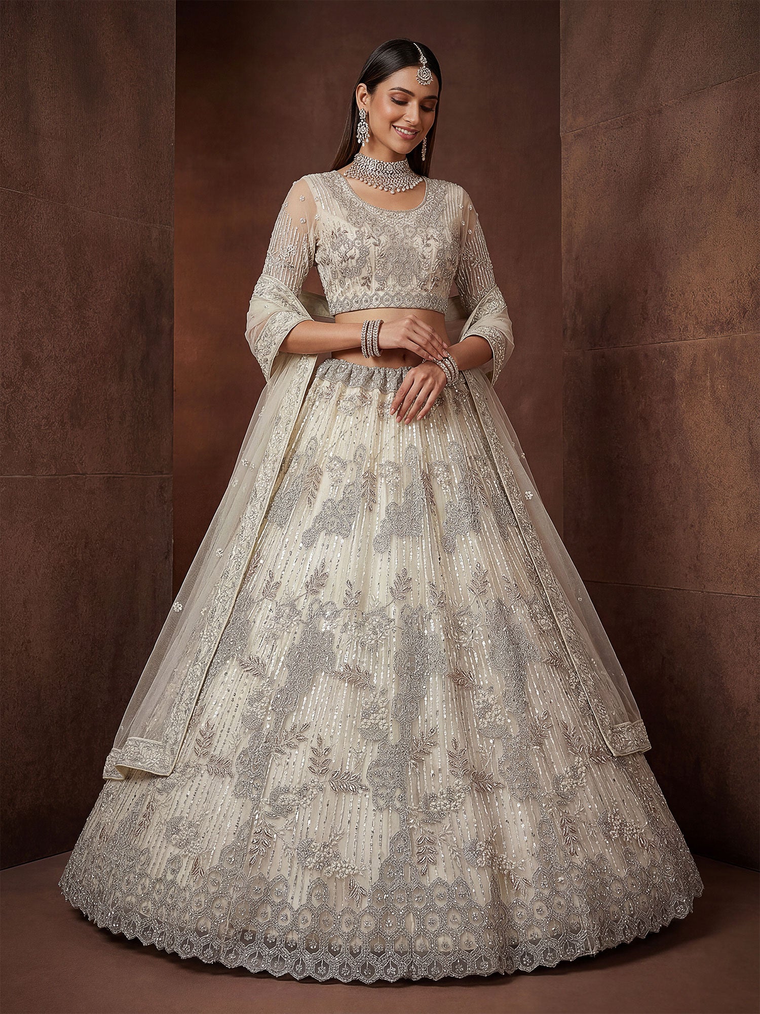 White Bridesmaid Zari Work Lehenga Choli