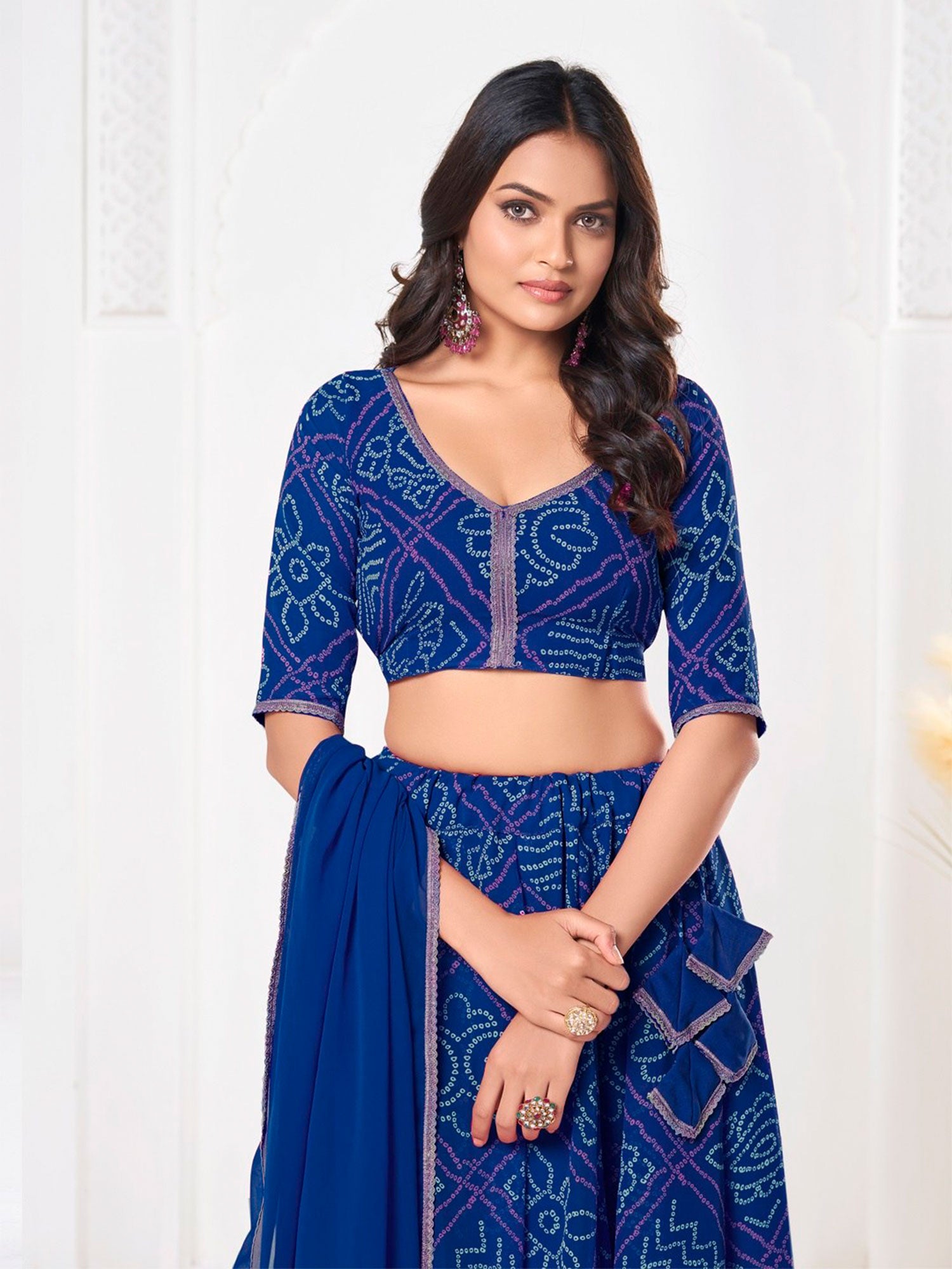 Royal Blue Printed Traditional Lehengas Choli Set