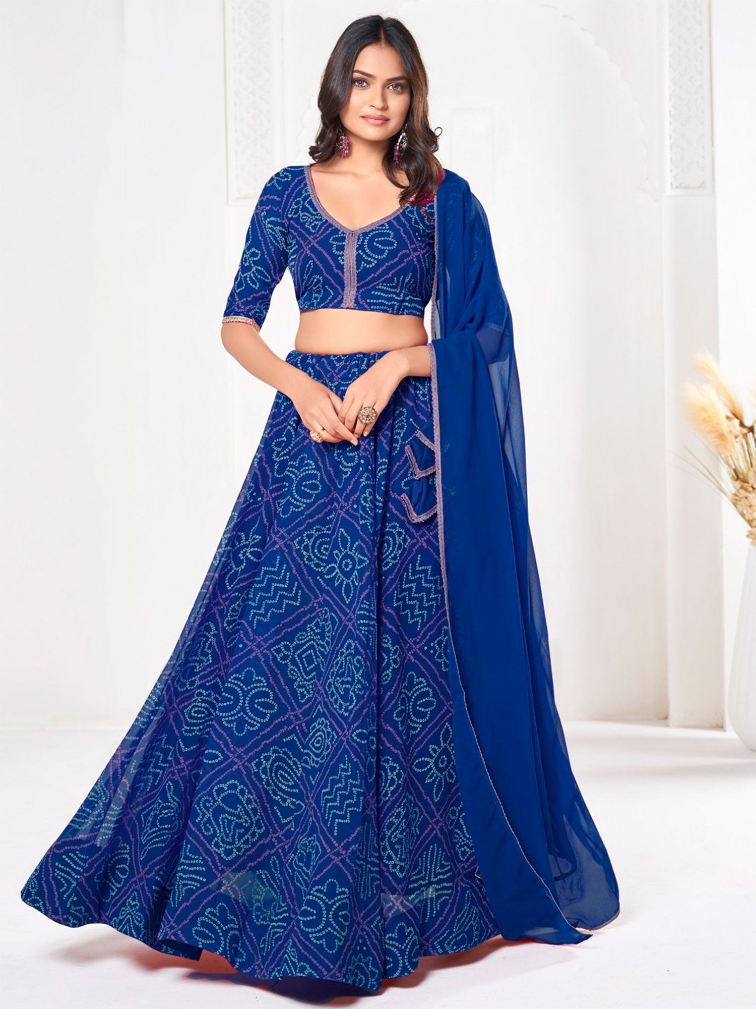 Royal Blue Printed Traditional Lehengas Choli Set