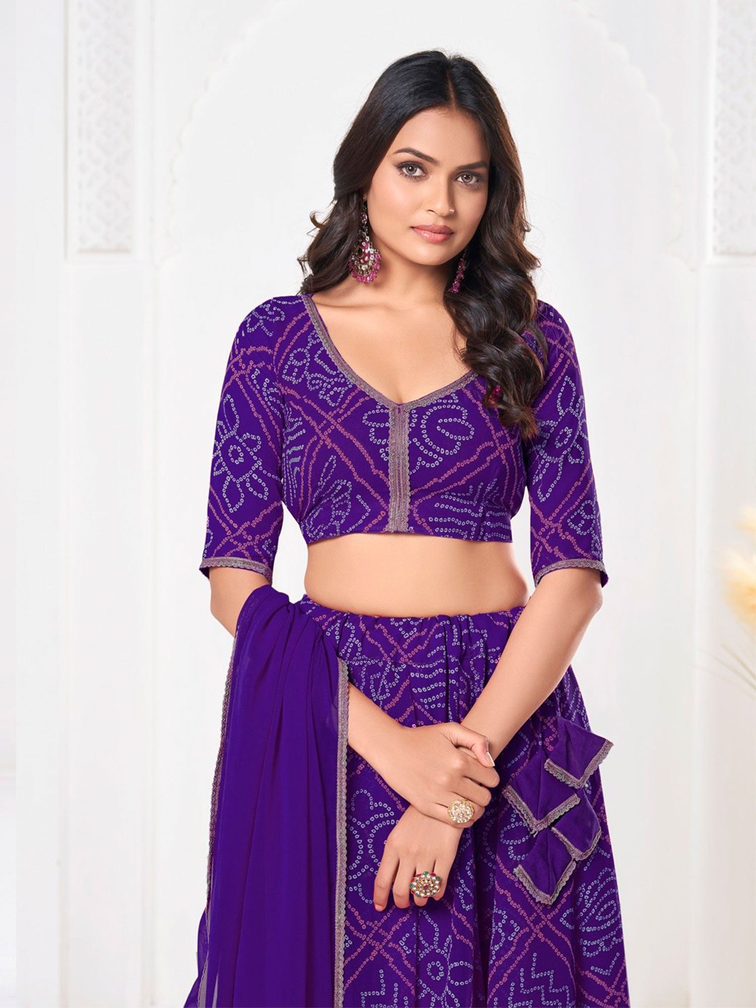 Purple Festive Wear Printed Lehenga Choli Set