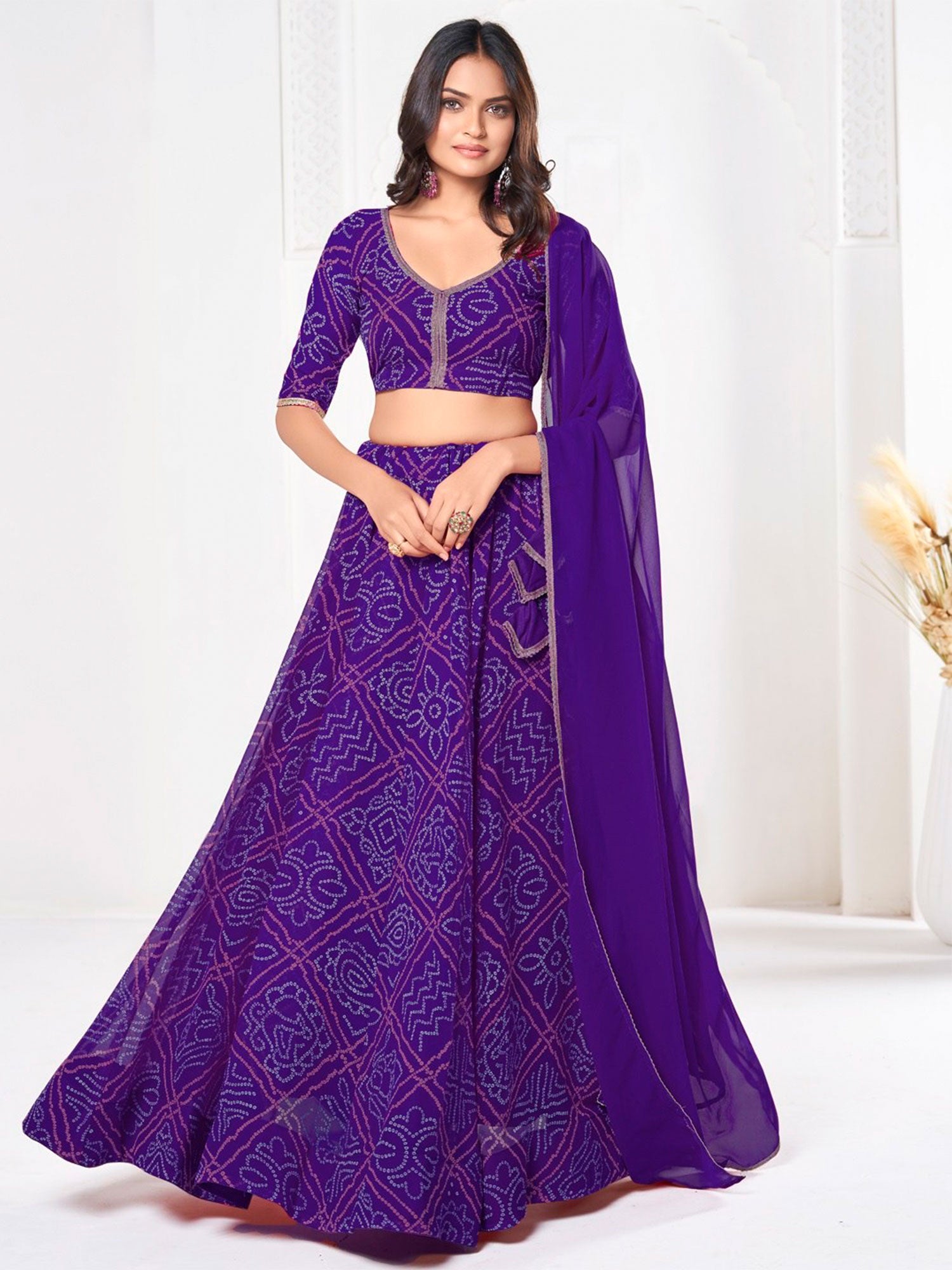 Purple Festive Wear Printed Lehenga Choli Set