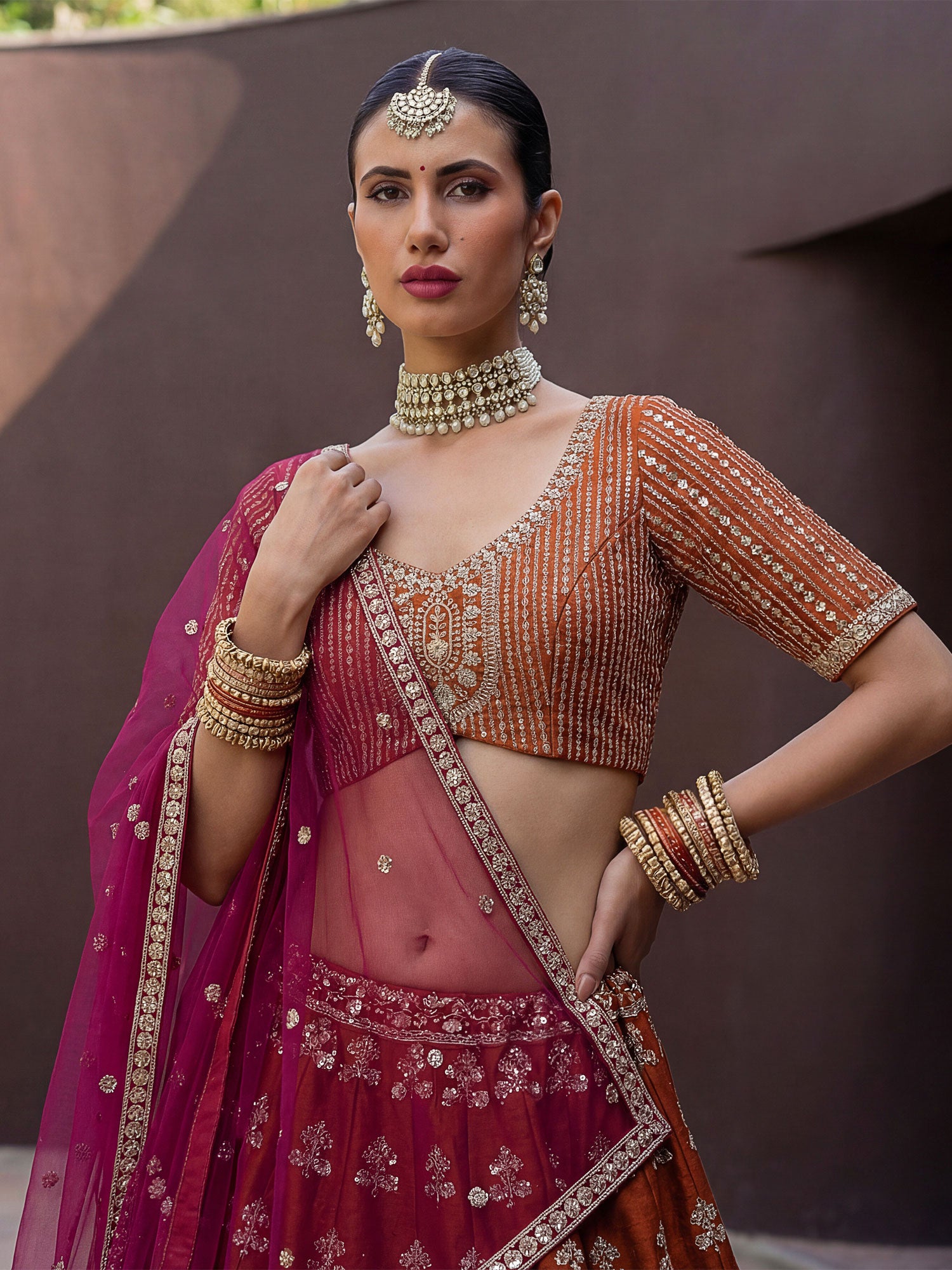 Orange Traditional Lehenga Set In Heavy Embroidery
