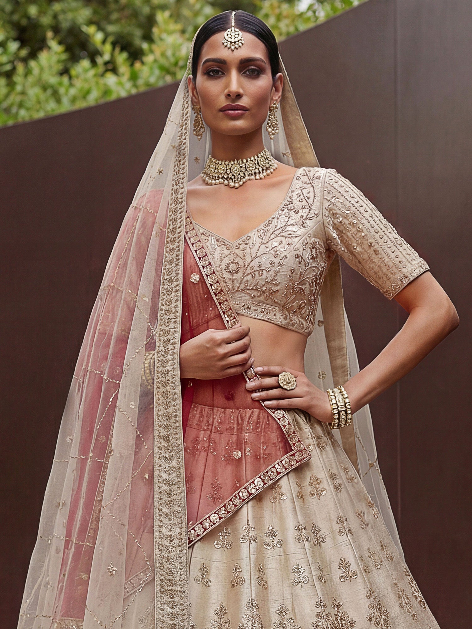 White Heavy Floral Zari Work Bridal Lehenga Choli