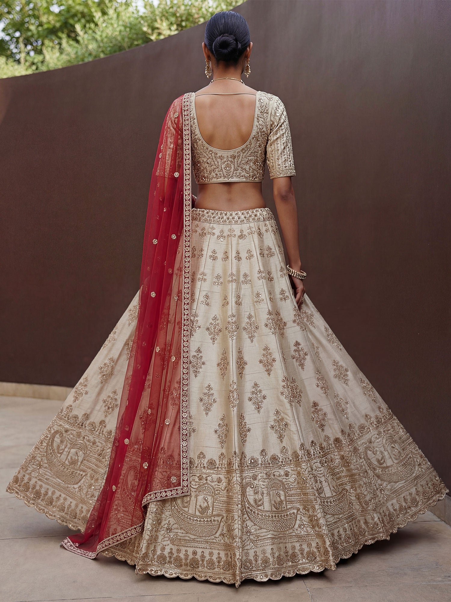 White Heavy Floral Zari Work Bridal Lehenga Choli