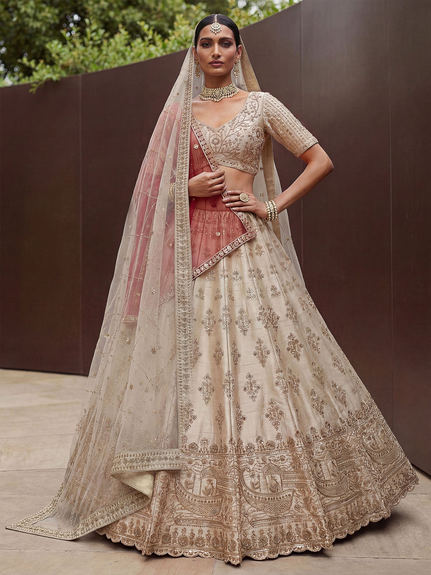 White Heavy Floral Zari Work Bridal Lehenga Choli