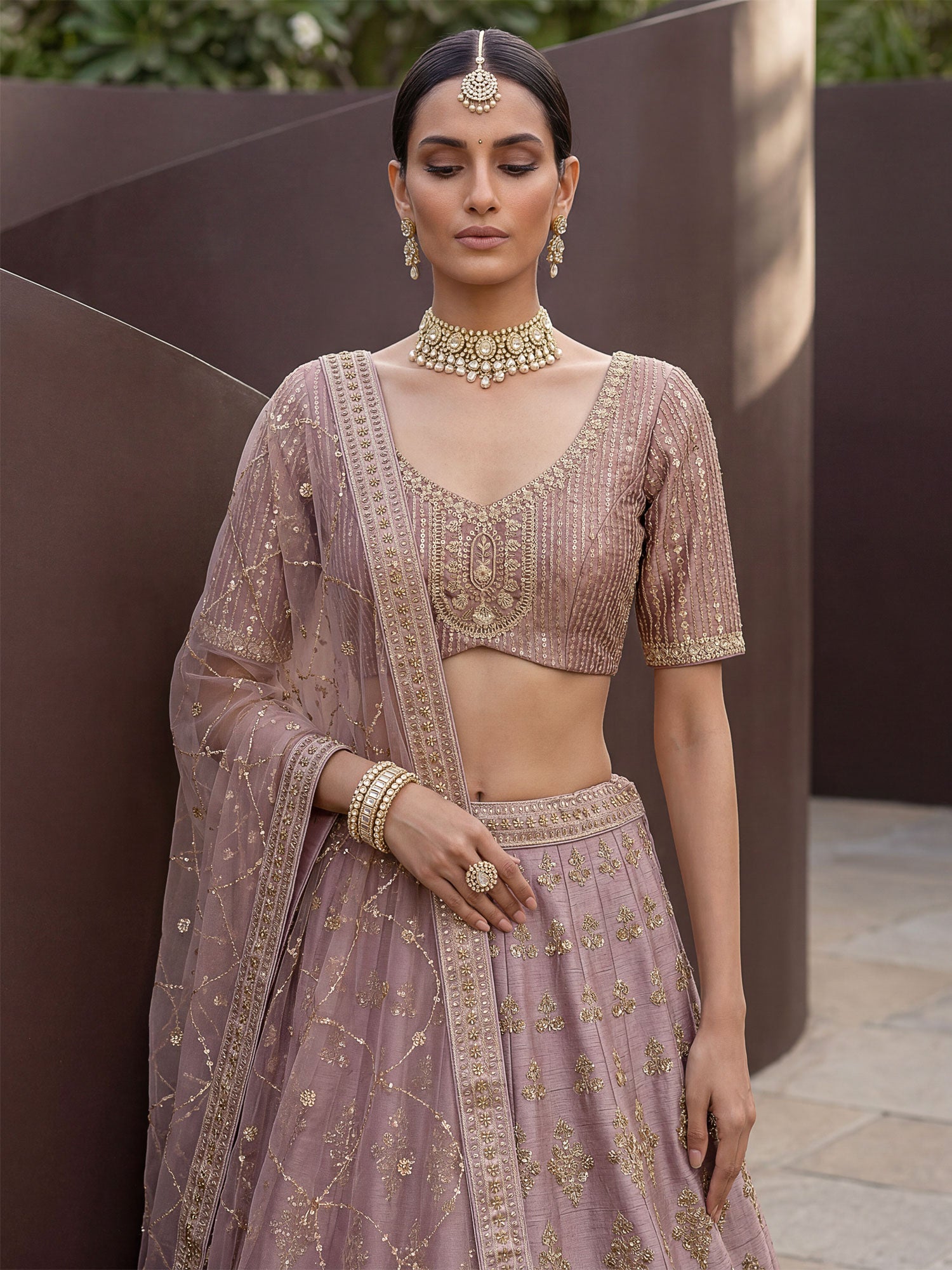 Powder Pink Wedding Lehenga Set With Dupatta